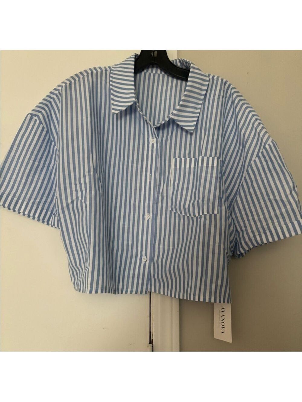Blue and White Striped Crop Top - Picture 4 of 11